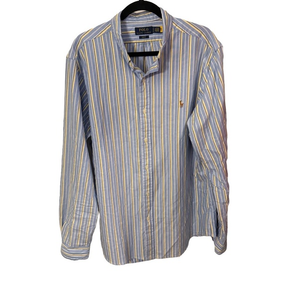 Polo Ralph Lauren Men Blue Striped Oxford Slim Fit Button Down Flesh Pony Sz XLT - Picture 3 of 12